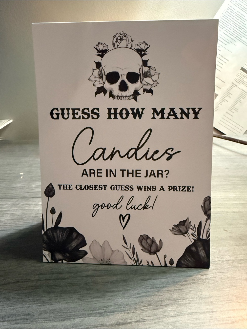 Guess How Many Candies Are In The Jar Sign - Black & White Floral